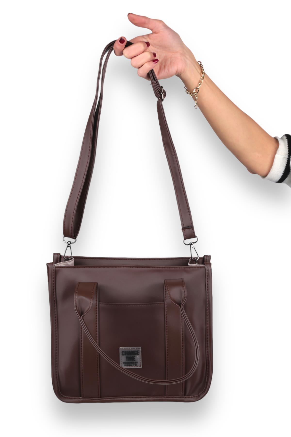 9253 Saten Tote Çanta Kahve - 2