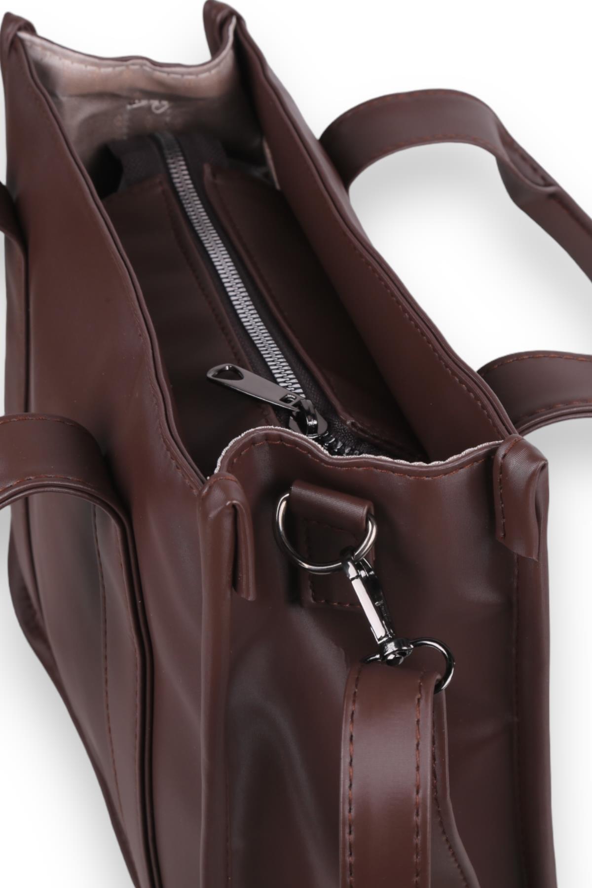 9253 Saten Tote Çanta Kahve - 5