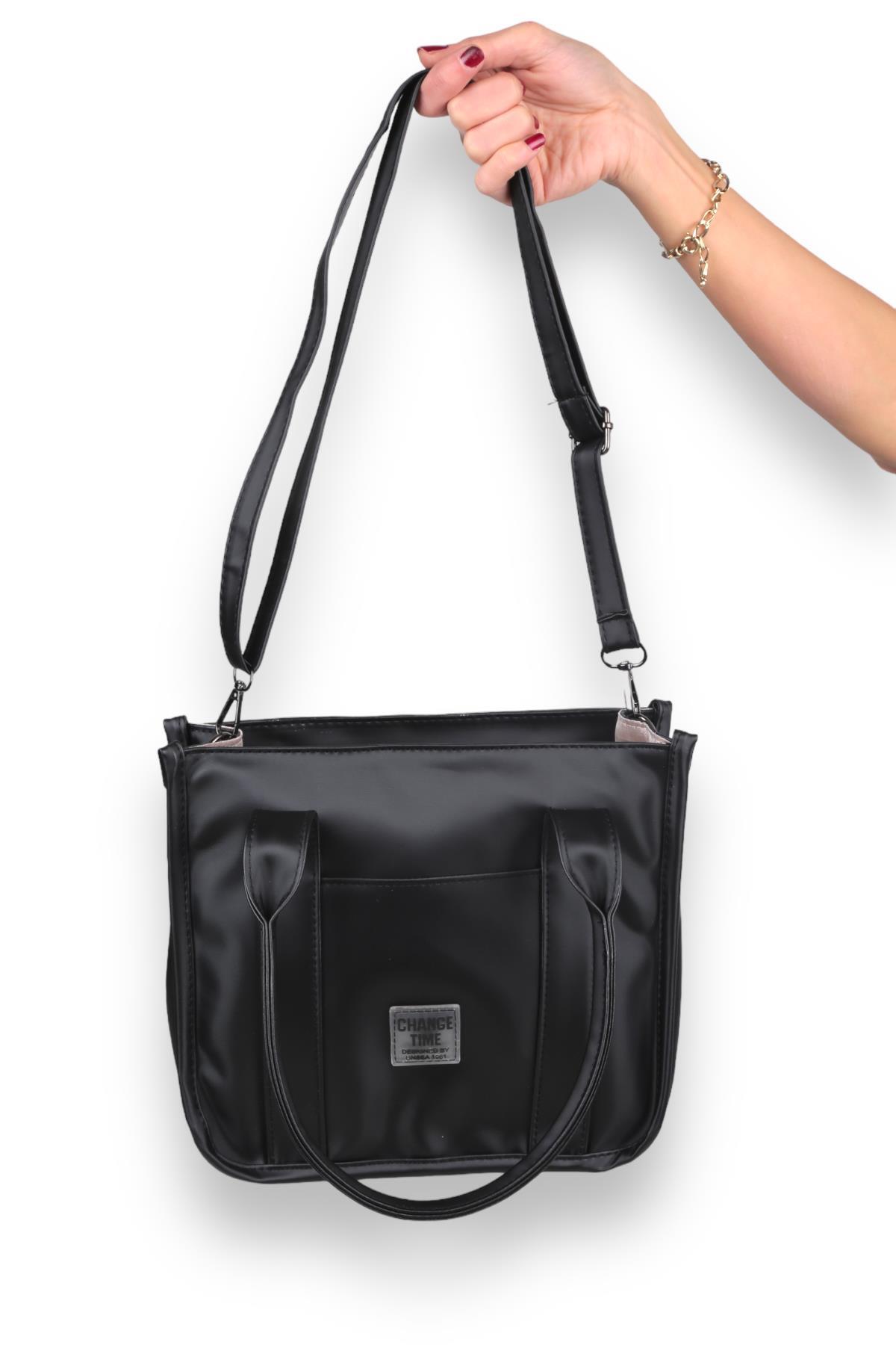 9253 Saten Tote Çanta Siyah - 2