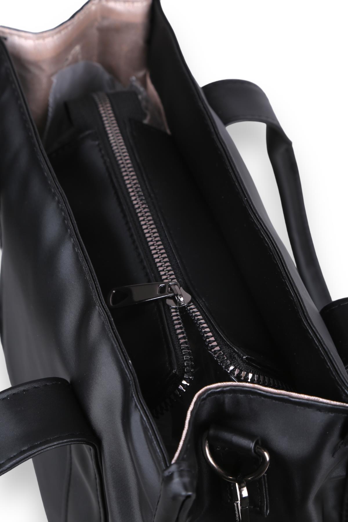 9253 Saten Tote Çanta Siyah - 4