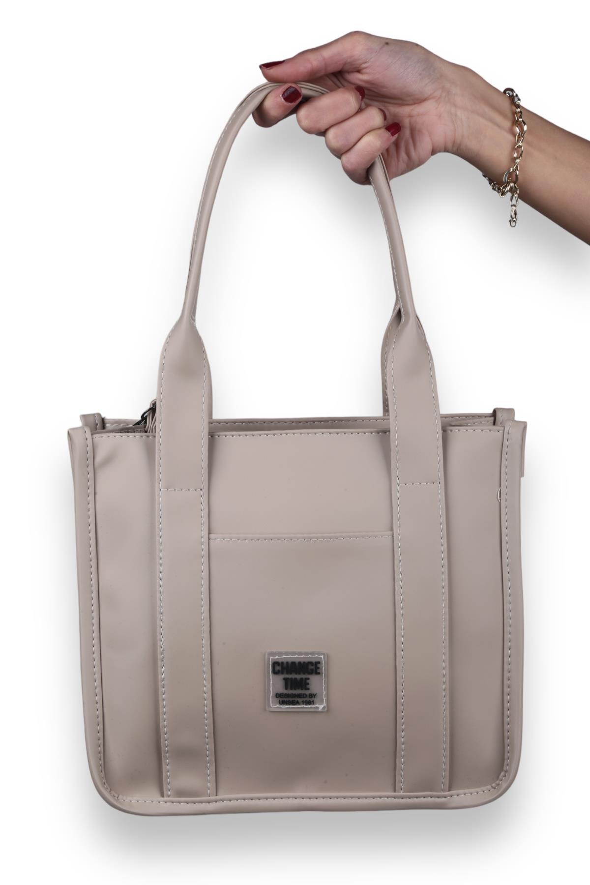 9253 Saten Tote Çanta Vizon - 1