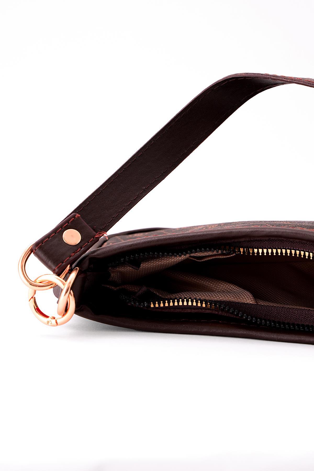 Kahve Desenli Baget Çanta 9264 - 4