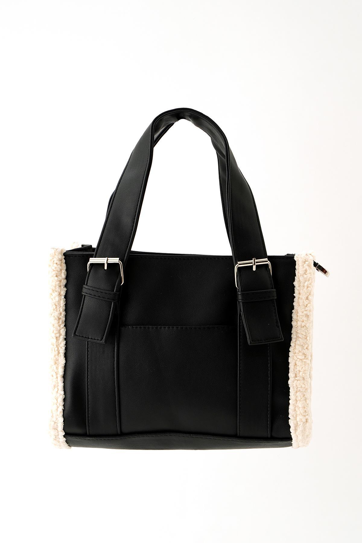 9285 Kürk Detaylı Çanta Siyah - RAYS
