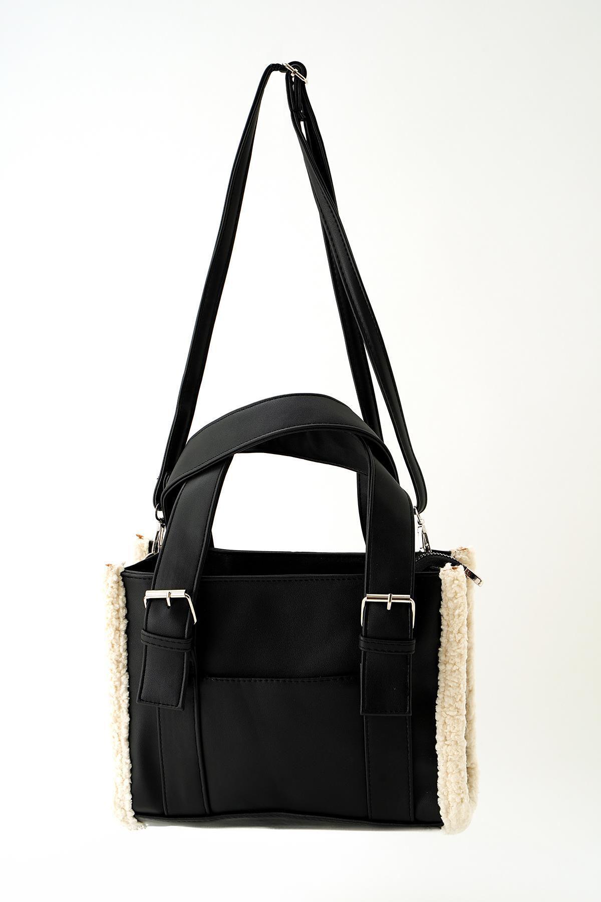9285 Kürk Detaylı Çanta Siyah - RAYS (1)