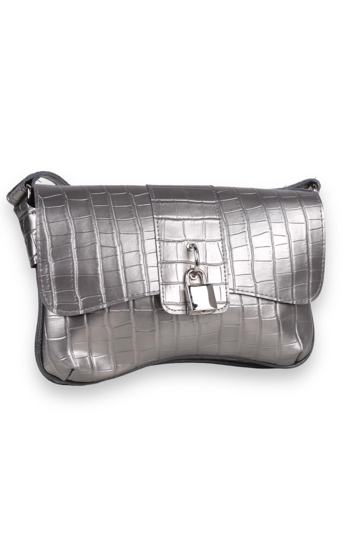 9288 Kilit Aksesuar Detay Çanta Gümüş 