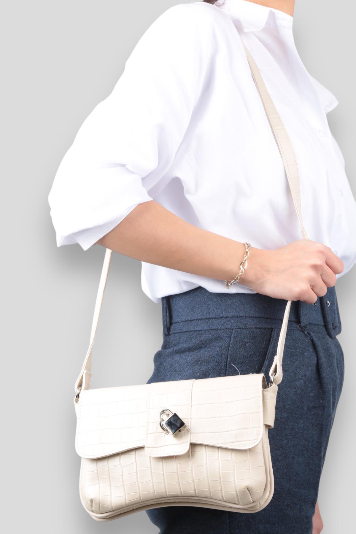 Krem Baget Kroko Çanta 9288 - 3