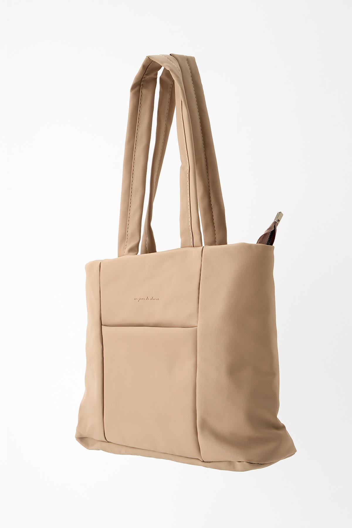 9302 Parçalı Kol Çantası Bej 