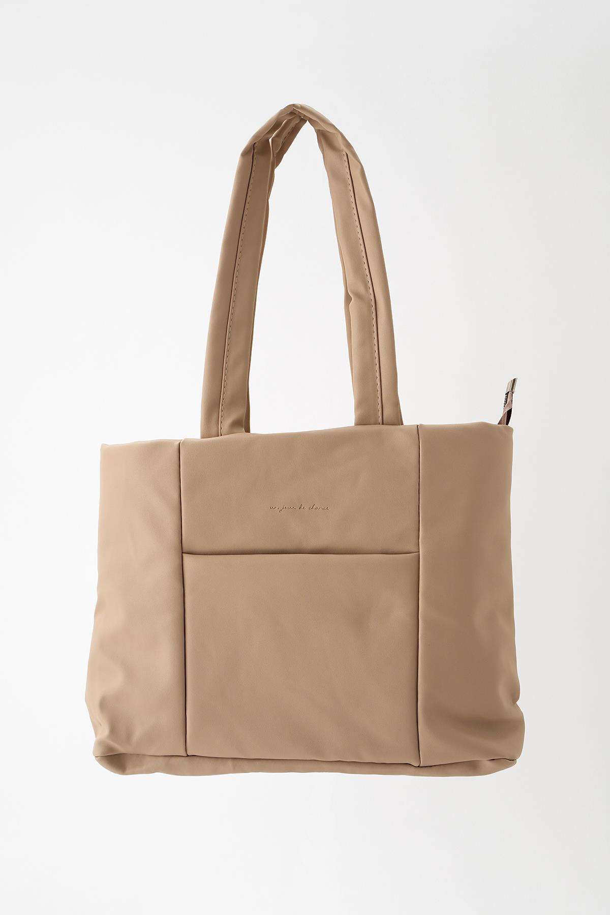 9302 Parçalı Kol Çantası Bej - 4