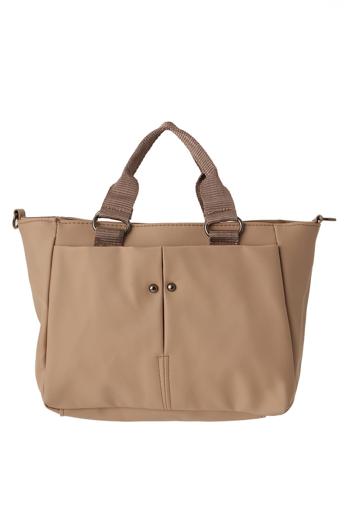 9307 Zımba Detay Çift Gözlü Çanta Bej - 4