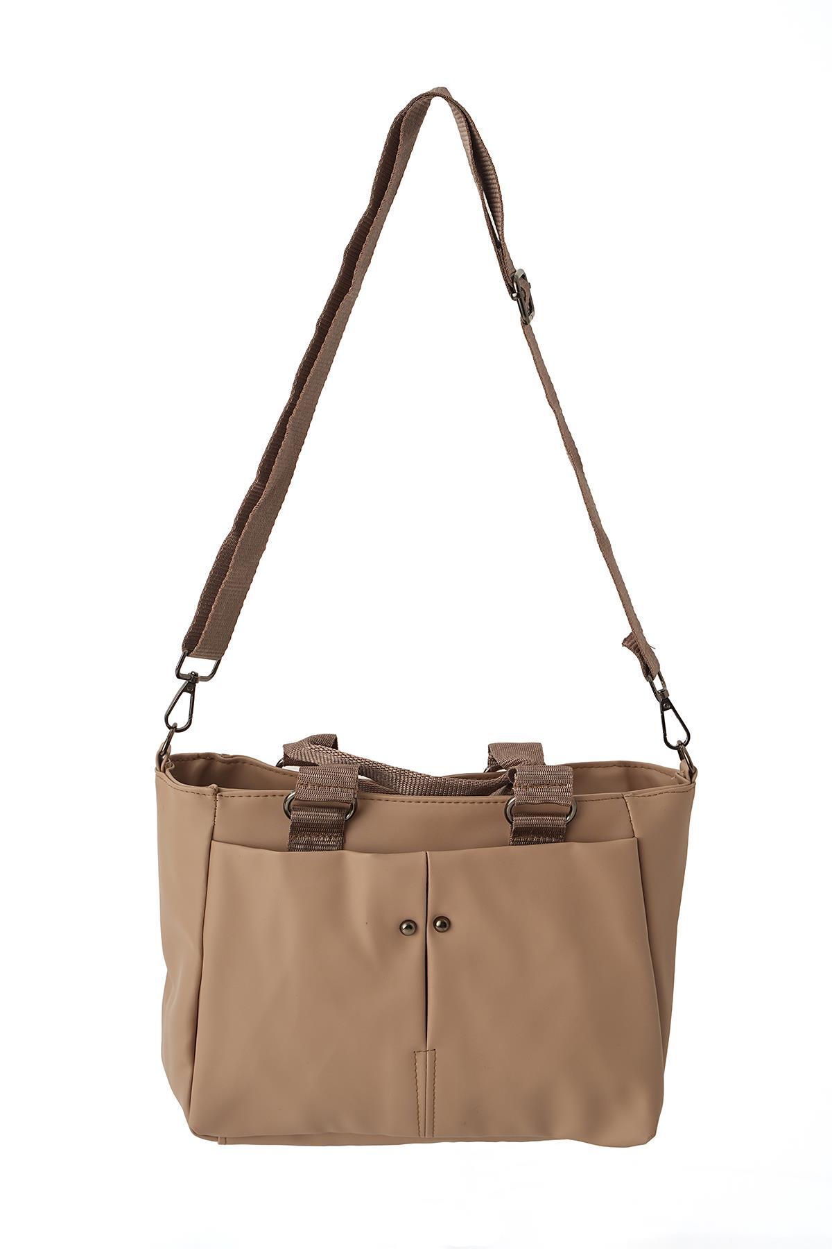 9307 Zımba Detay Çift Gözlü Çanta Bej - 3