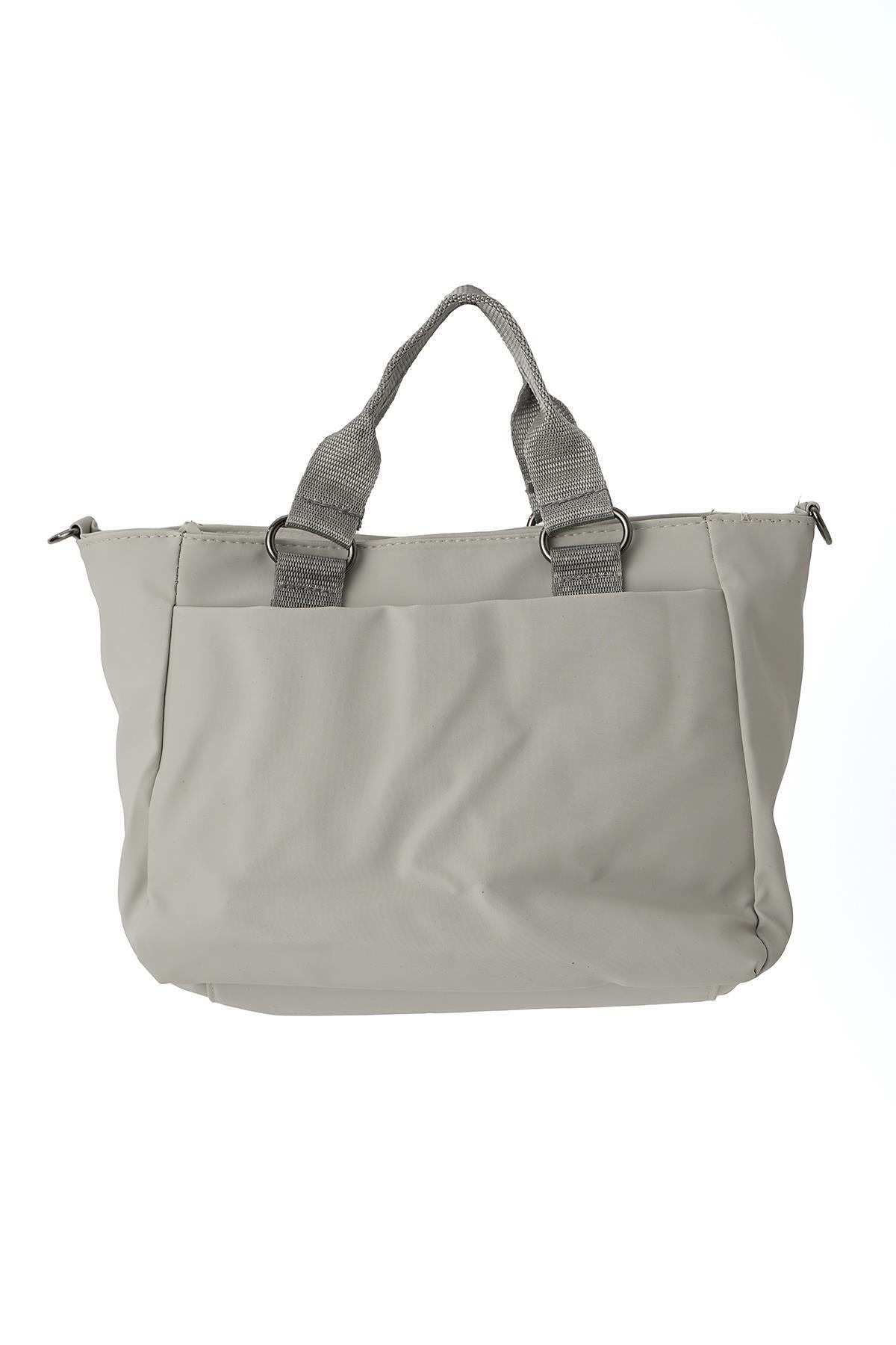 9307 Zımba detay Çift Gözlü çantA Gri - 3