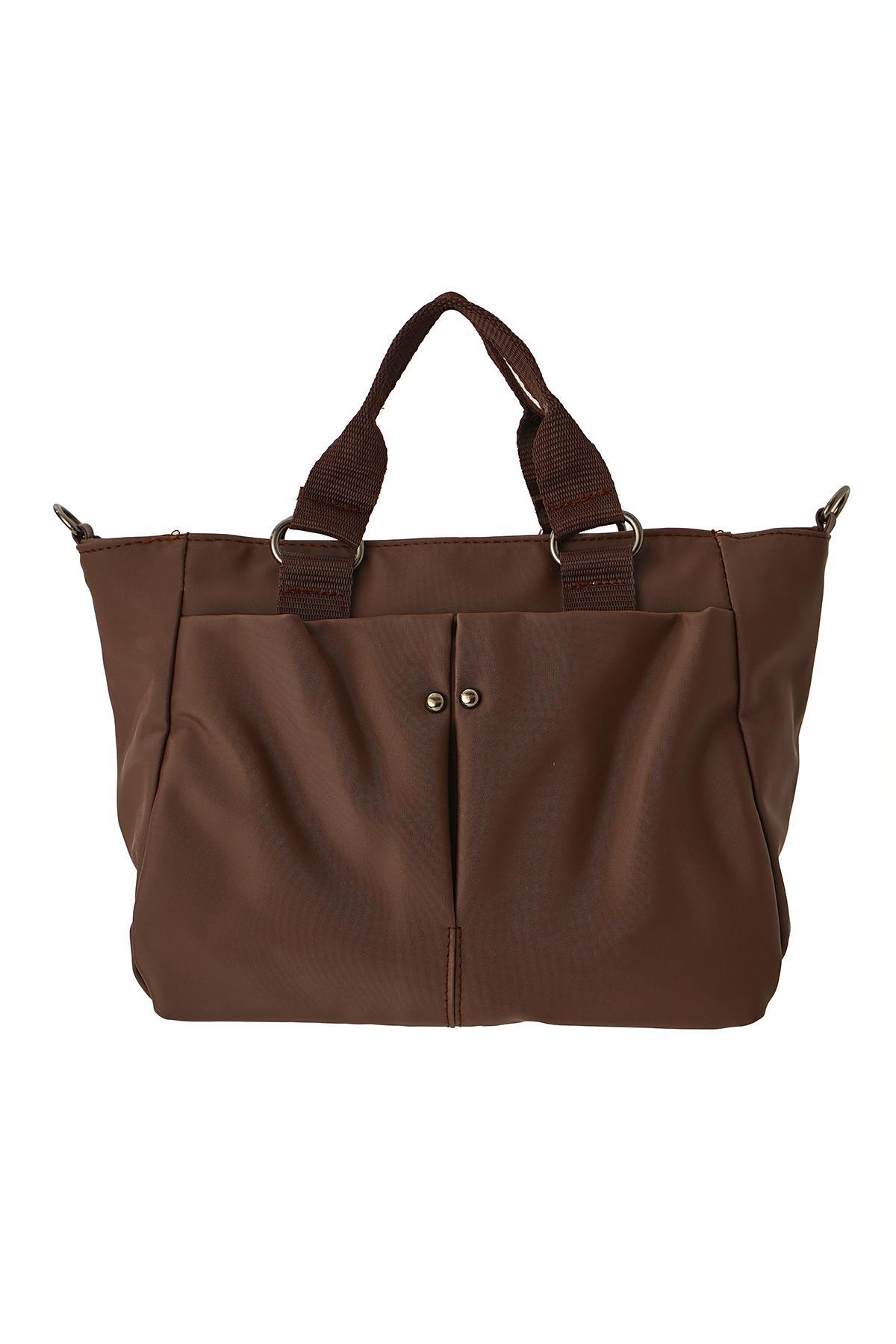 Kahve Zımba Detay Çift Gözlü Çanta 9307 - 1