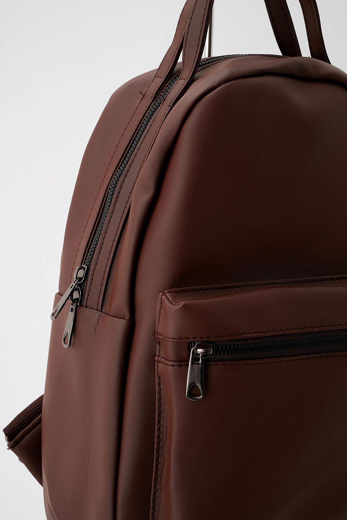 9308 Fermuarlı Sırt Çantası Kahve - 3