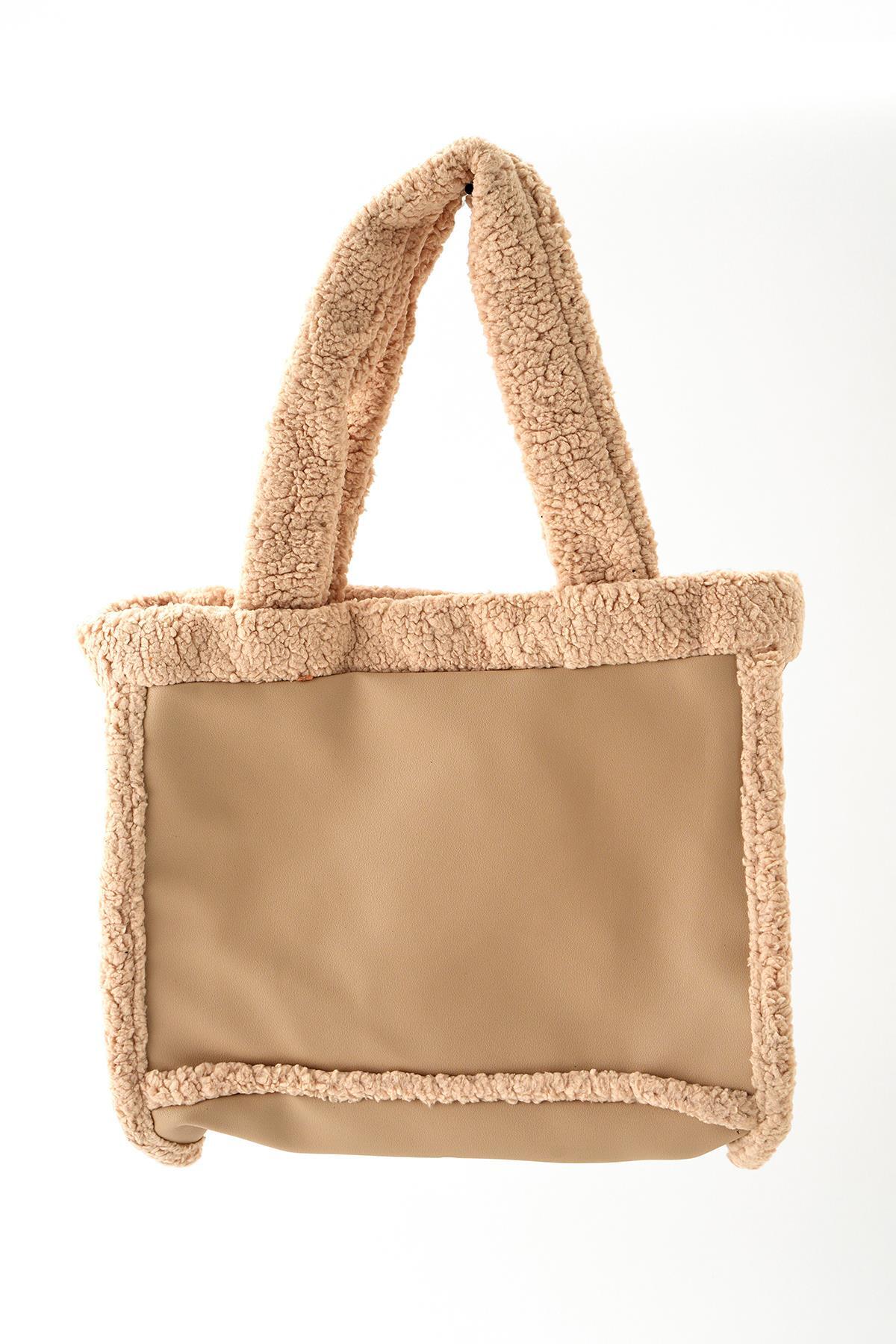 9315 Büyük Kürklü Çanta Bej 