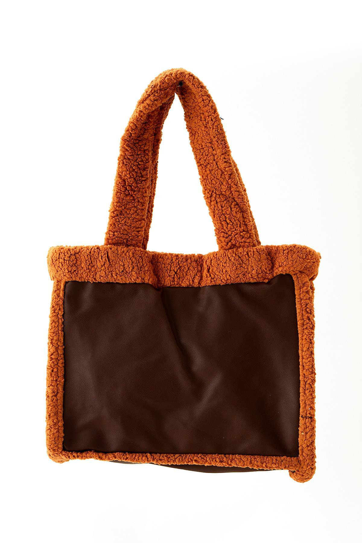 9315 Büyük Kürklü Çanta Kahve - 1