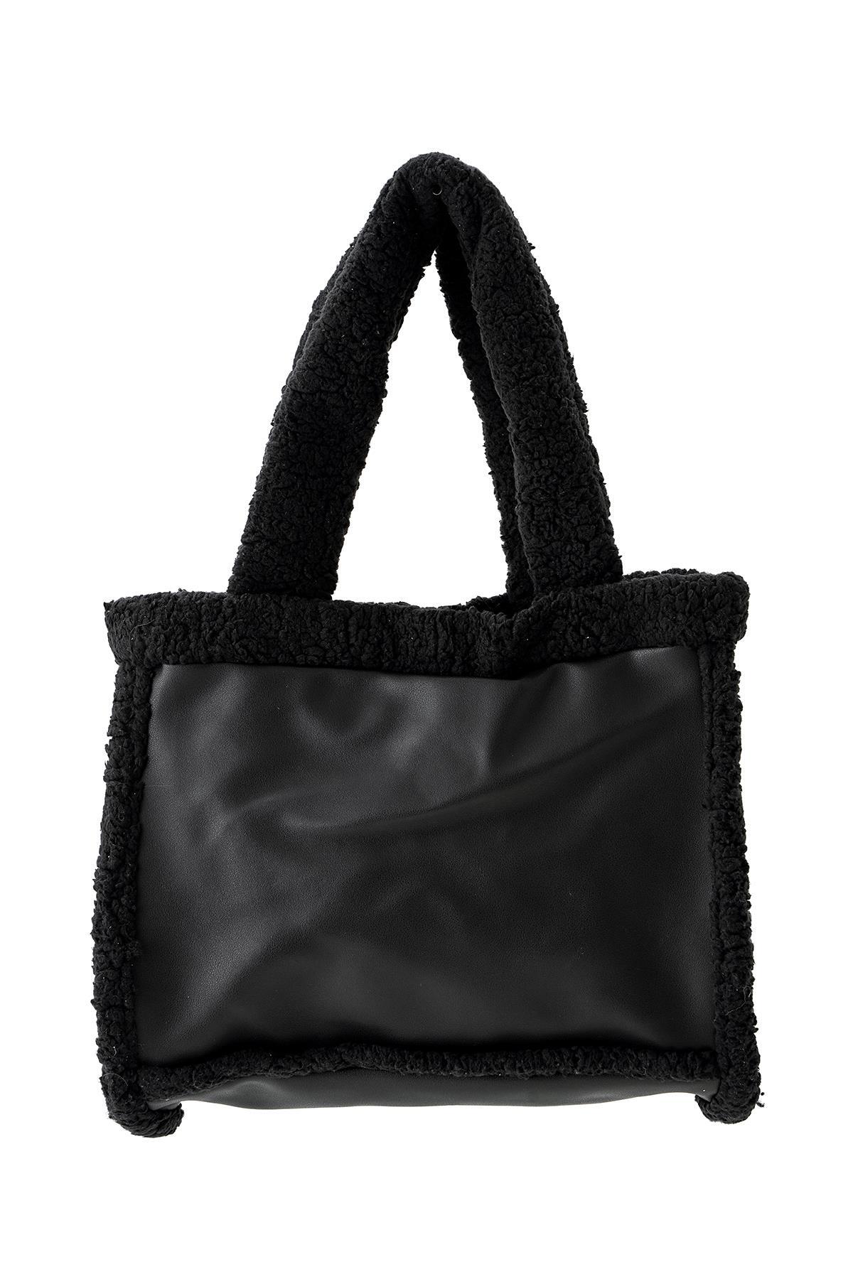 9315 Büyük Kürklü Çanta Siyah 