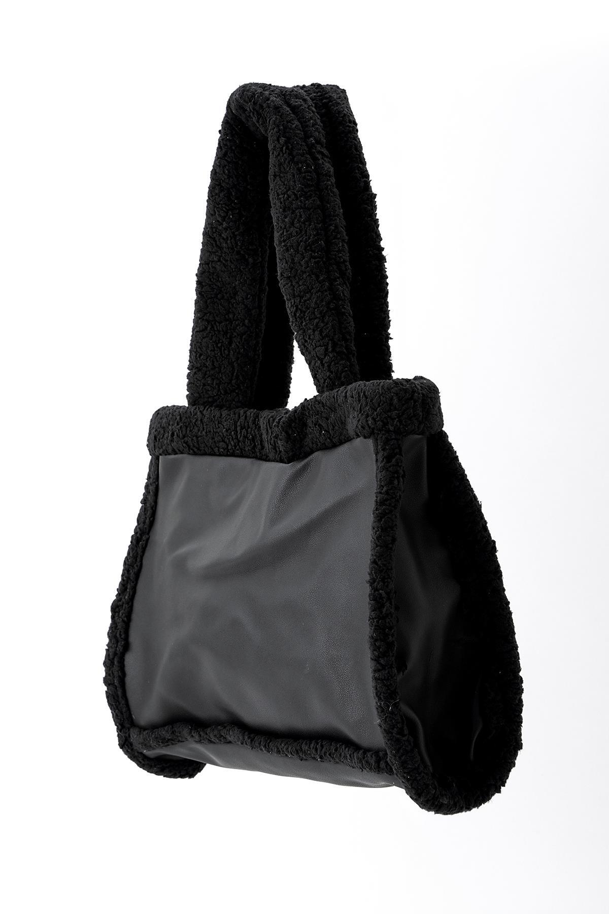 9315 Büyük Kürklü Çanta Siyah - 2