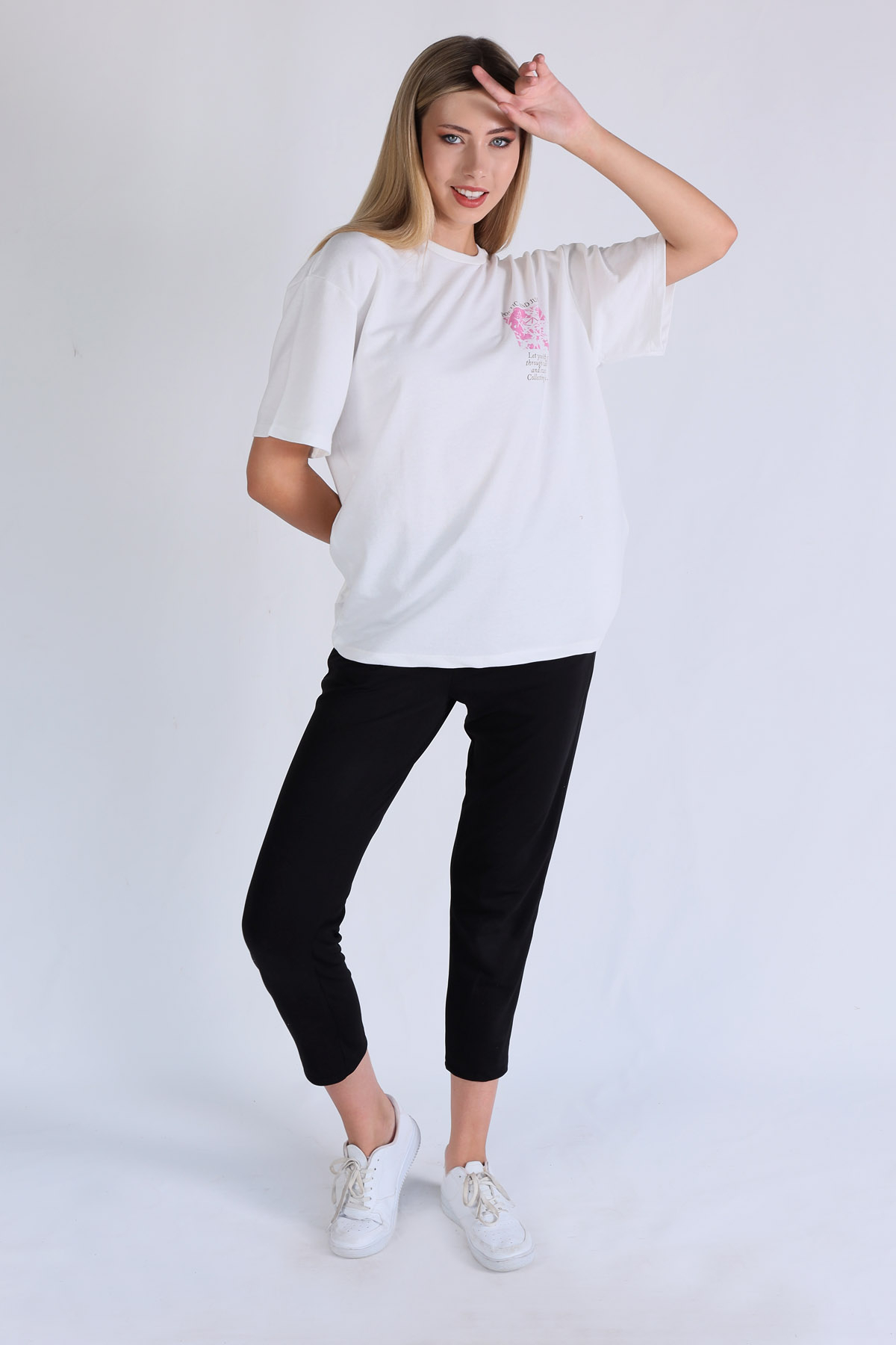 Ekru Kelebek Görsel Tişört 9377 - 3