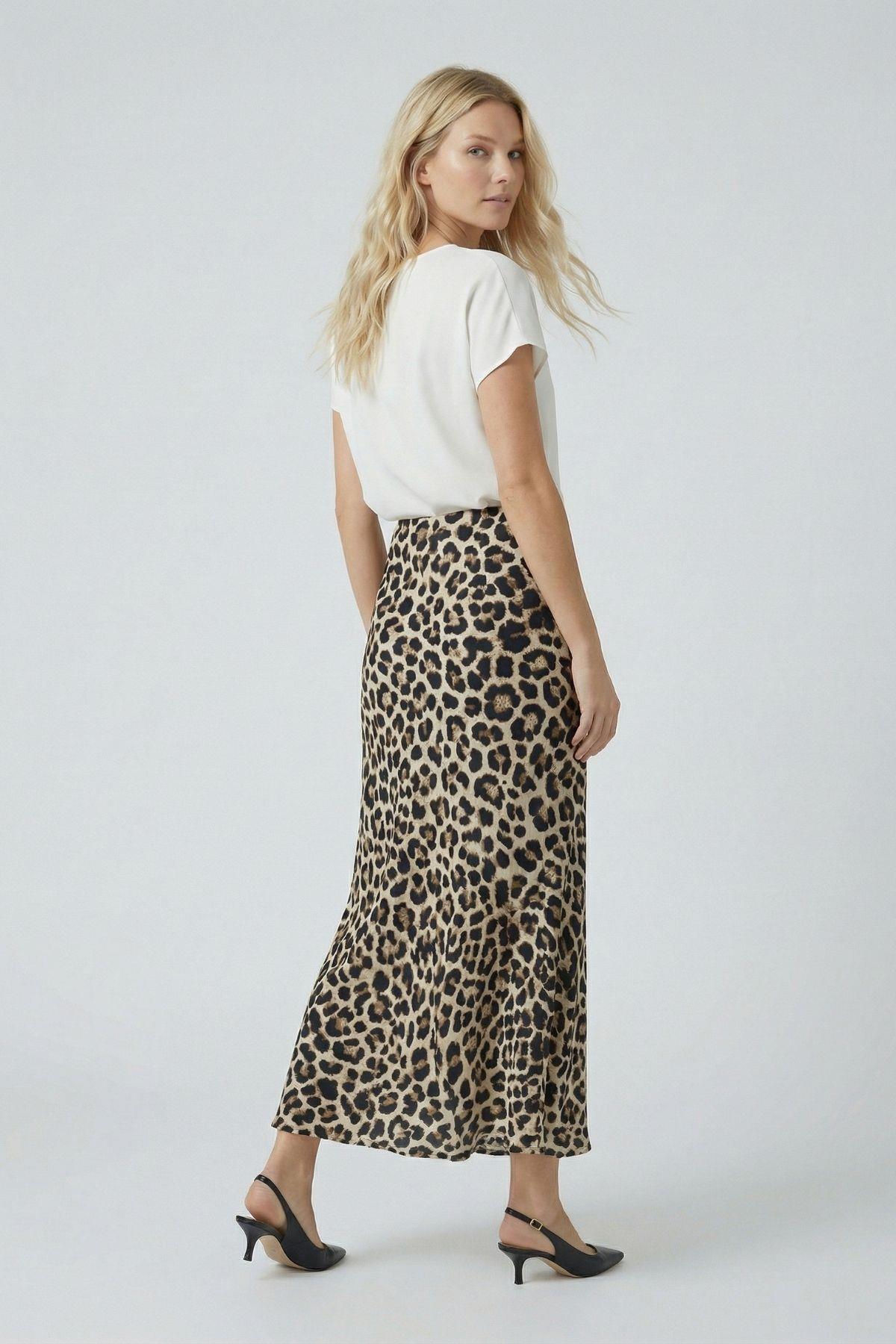 9416 Leopar Desen Saten Etek Bej - RAYS