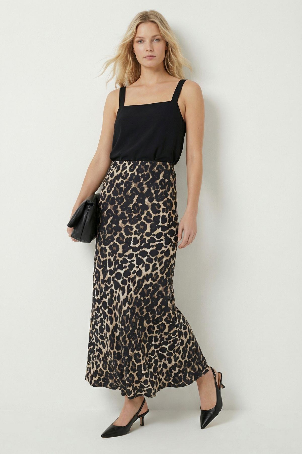 9416 Leopar Desen Saten Etek Siyah - 1