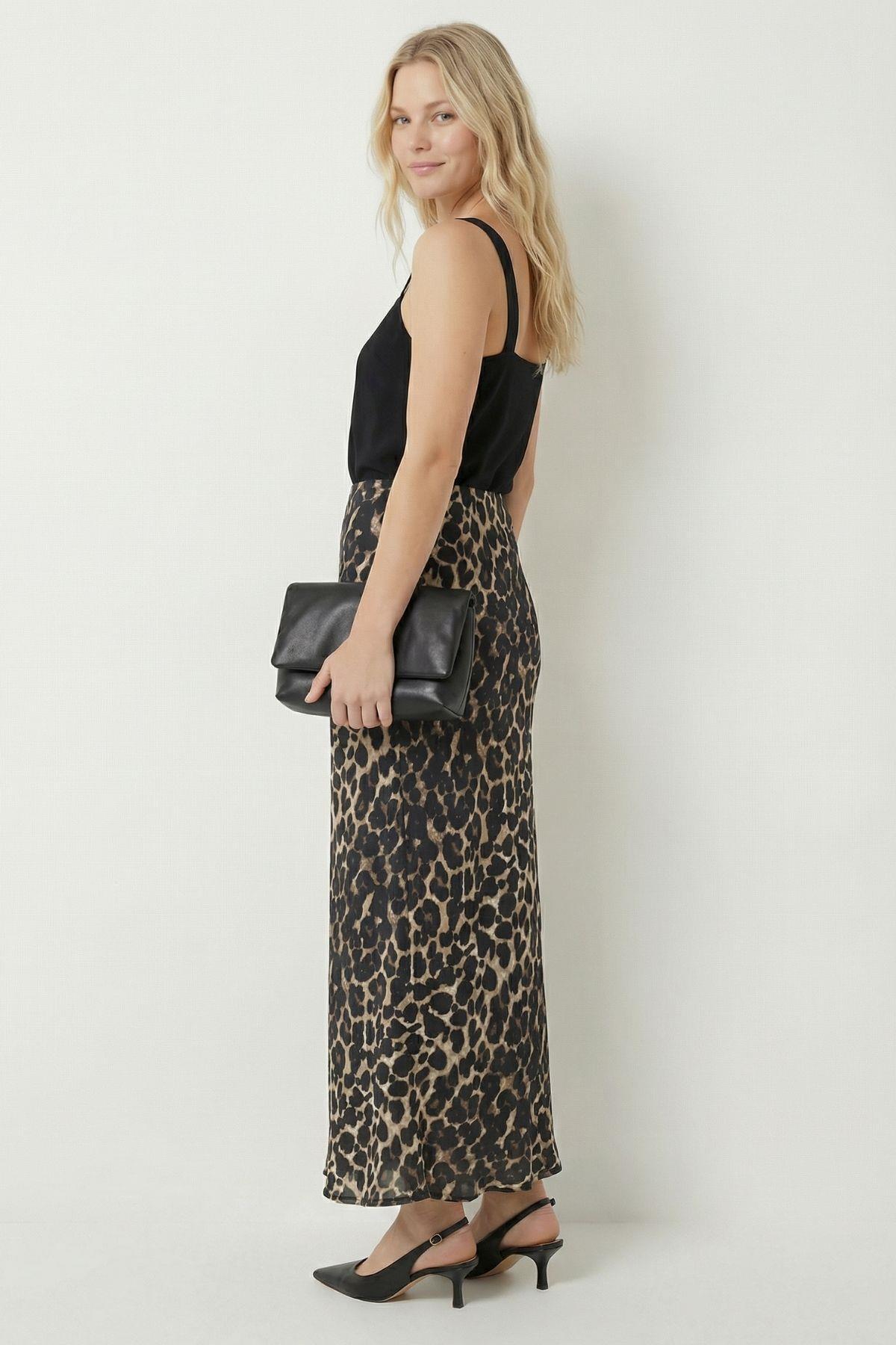 9416 Leopar Desen Saten Etek Siyah - 3