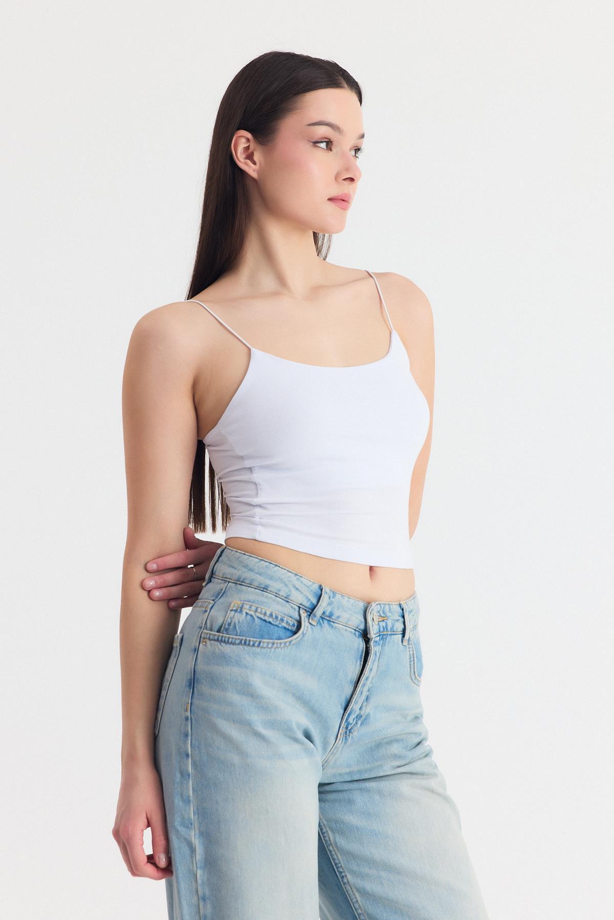 Beyaz İnce Askılı Fitted Basic Atlet 947 - 2