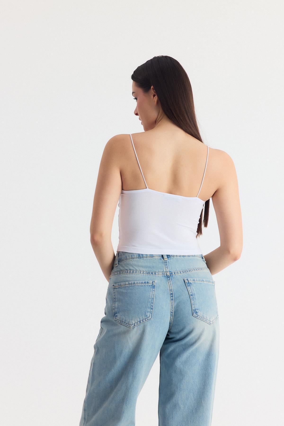 Beyaz İnce Askılı Fitted Basic Atlet 947 - 5