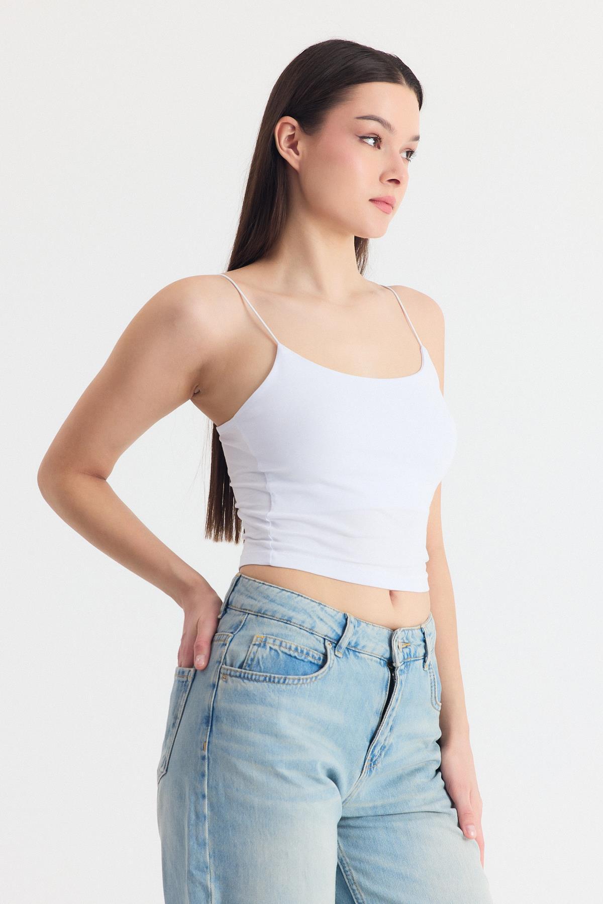 Beyaz İnce Askılı Fitted Basic Atlet 947 - 6