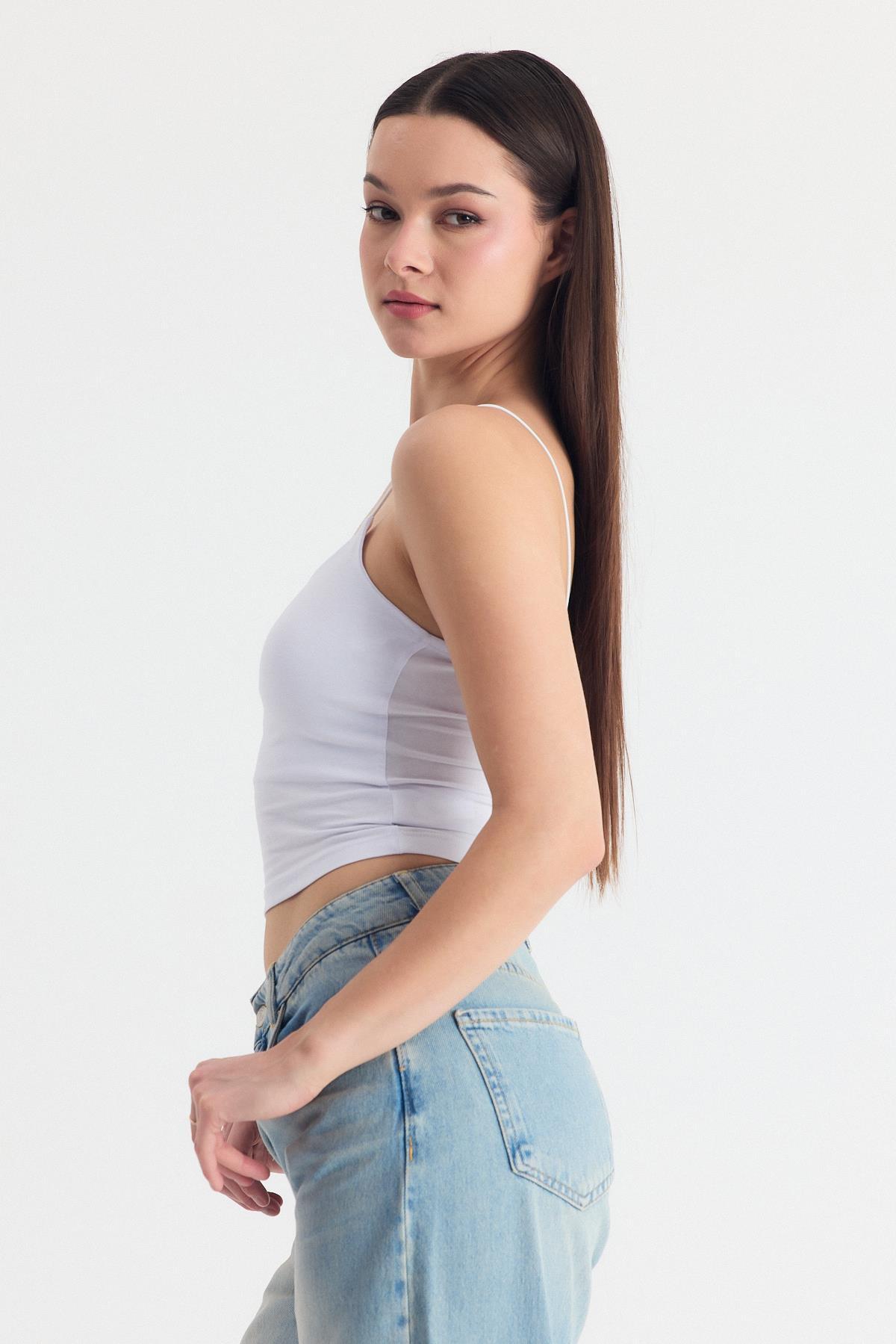 Beyaz İnce Askılı Fitted Basic Atlet 947 - 7