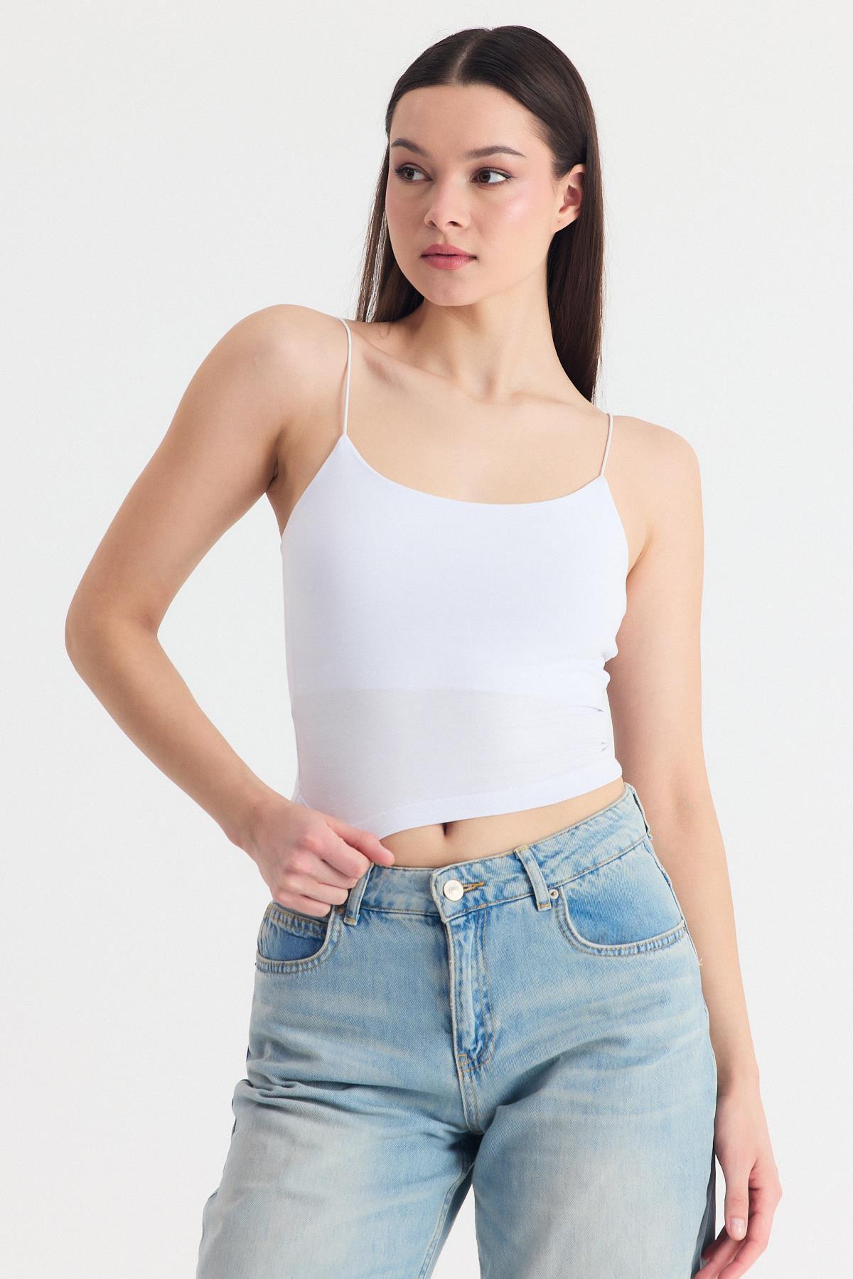 Beyaz İnce Askılı Fitted Basic Atlet 947 - 8