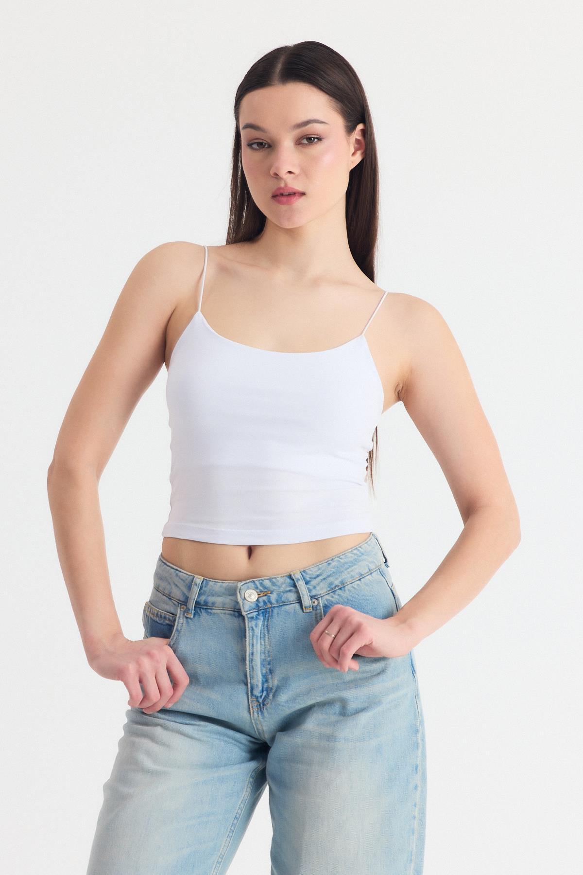 Beyaz İnce Askılı Fitted Basic Atlet 947 