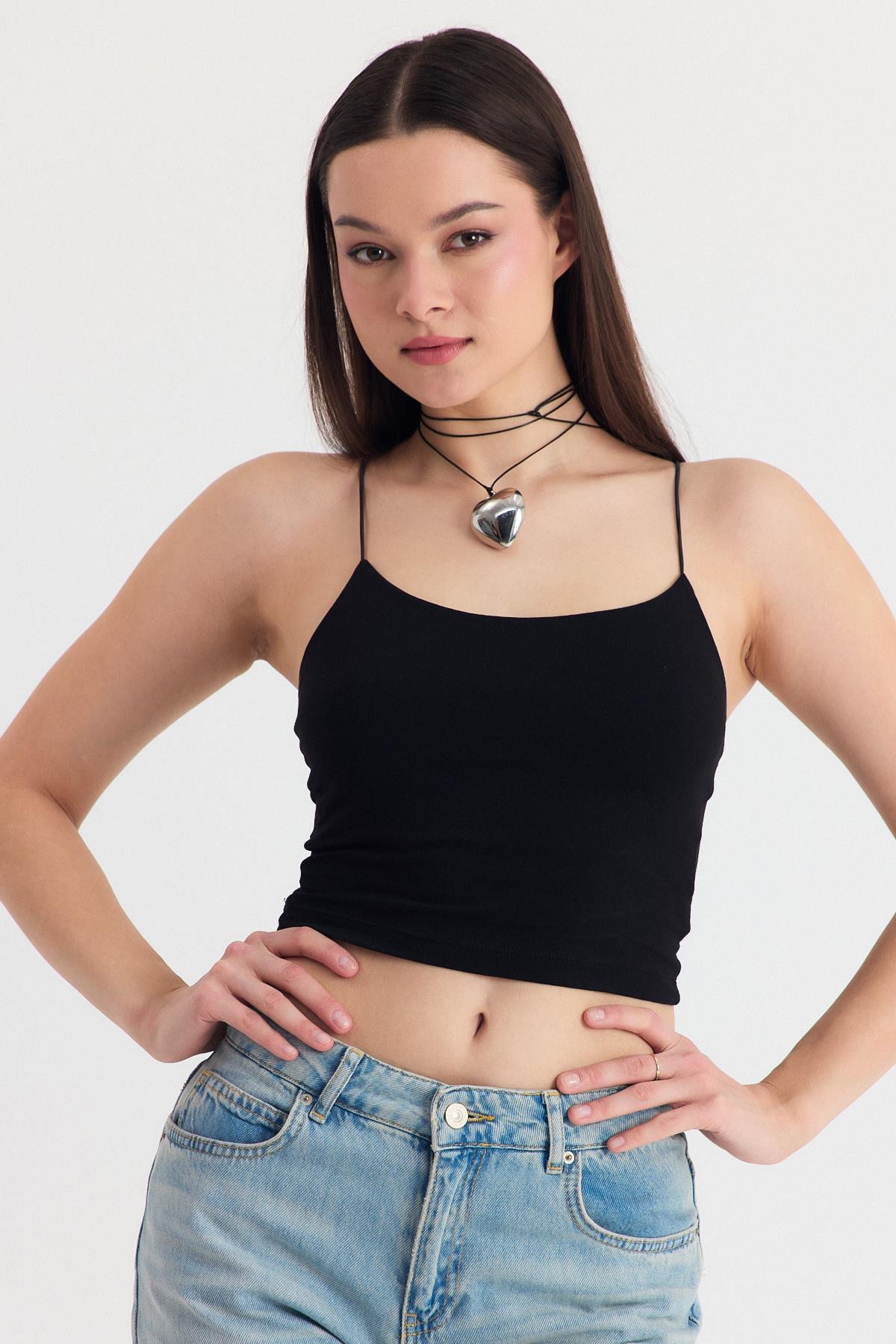 Siyah İnce Askılı Fitted Basic Atalet 947 - 2