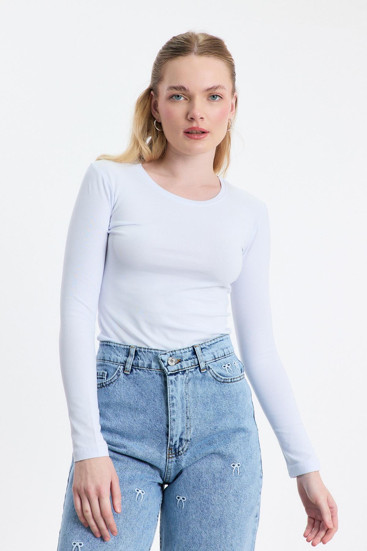 Beyaz Uzun Kol Bisiklet Yaka Basic Body 950 - 7