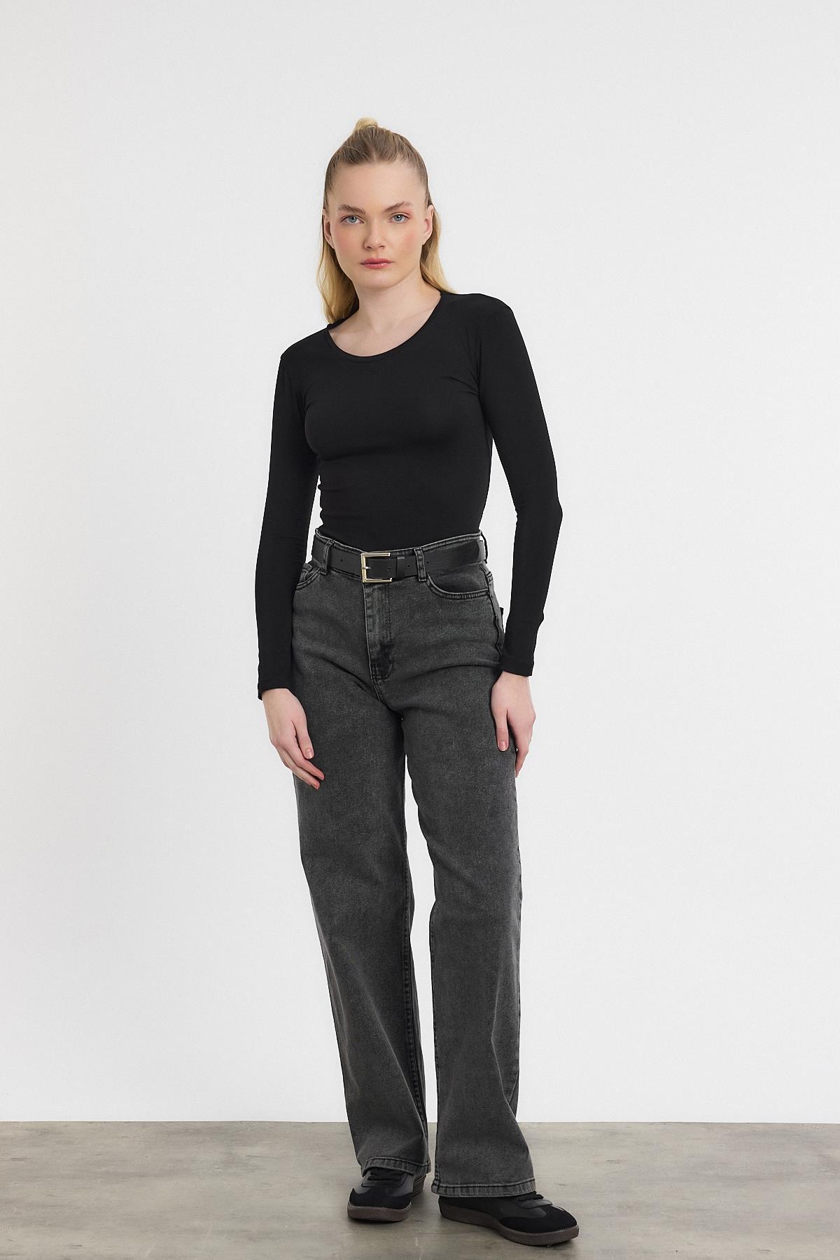 950 Uzun Kol Basic Bluz Siyah - 3