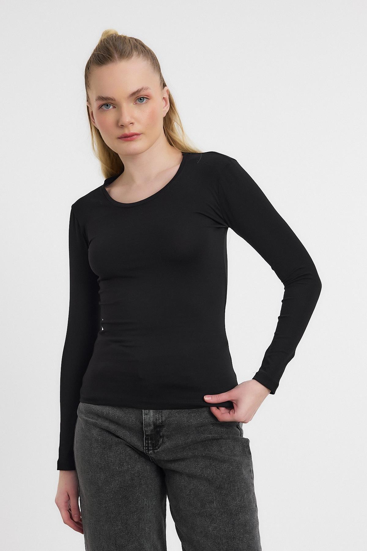 950 Uzun Kol Basic Bluz Siyah - 6