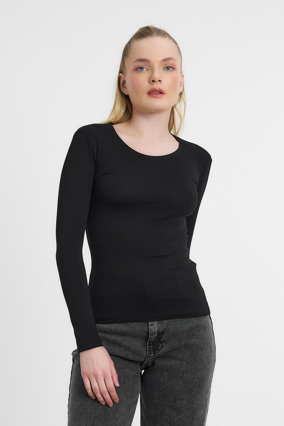 950 Uzun Kol Basic Bluz Siyah - 8