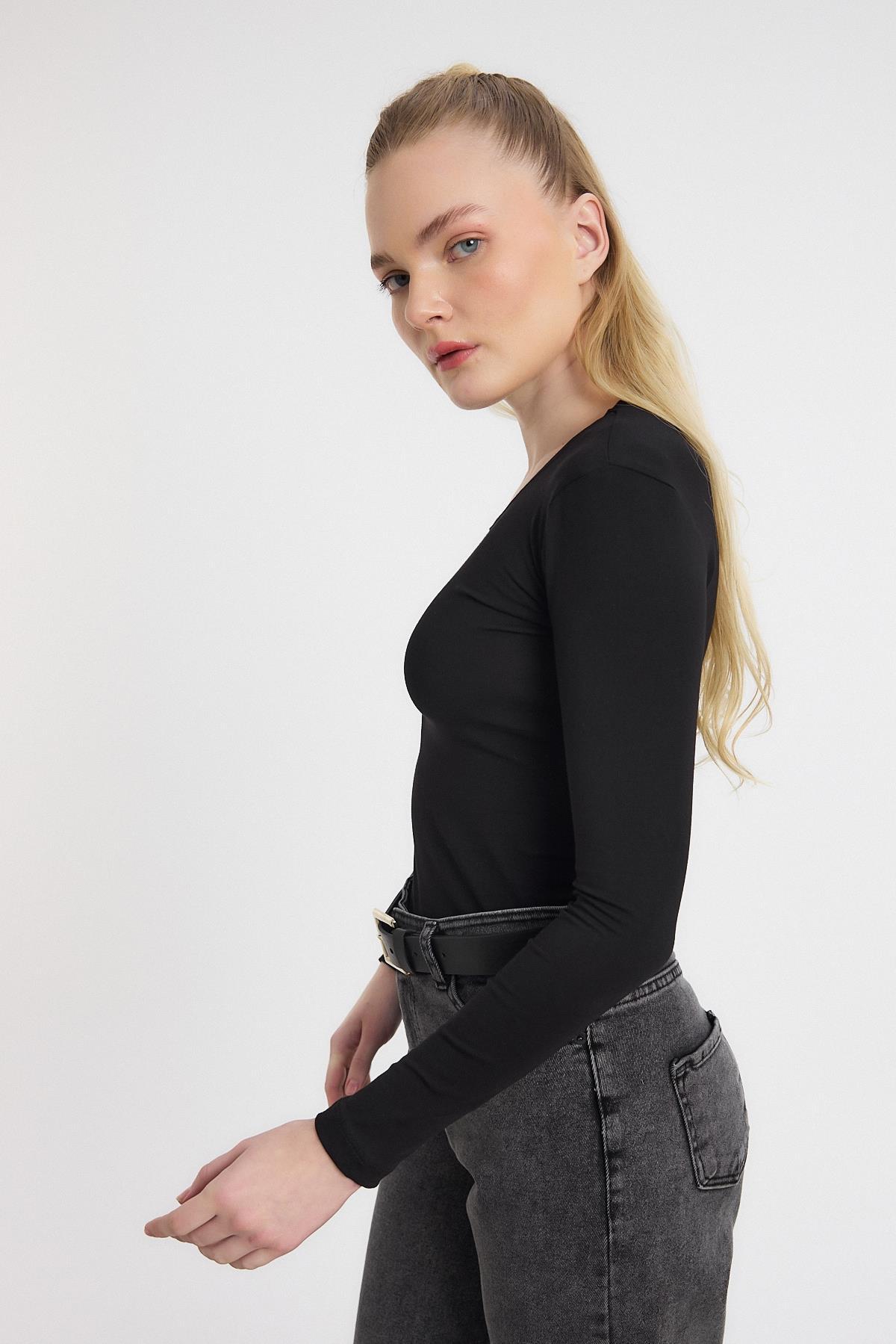 Siyah Uzun Kol Bisiklet Yaka Basic Body 950 - 7