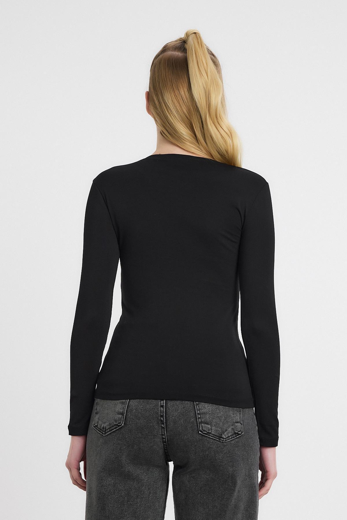 Siyah Uzun Kol Bisiklet Yaka Basic Body 950 - 5