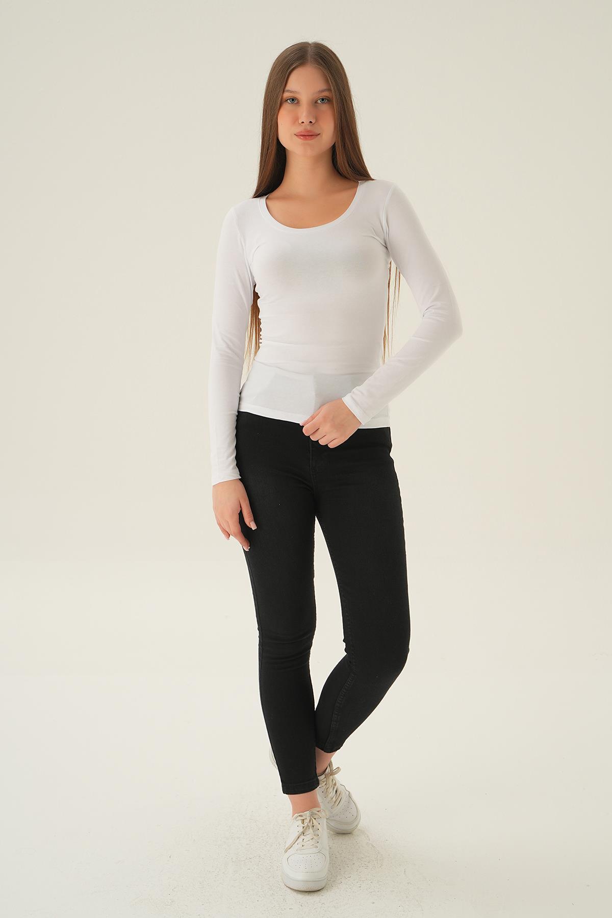 952 U Yaka Bluz Beyaz - 6