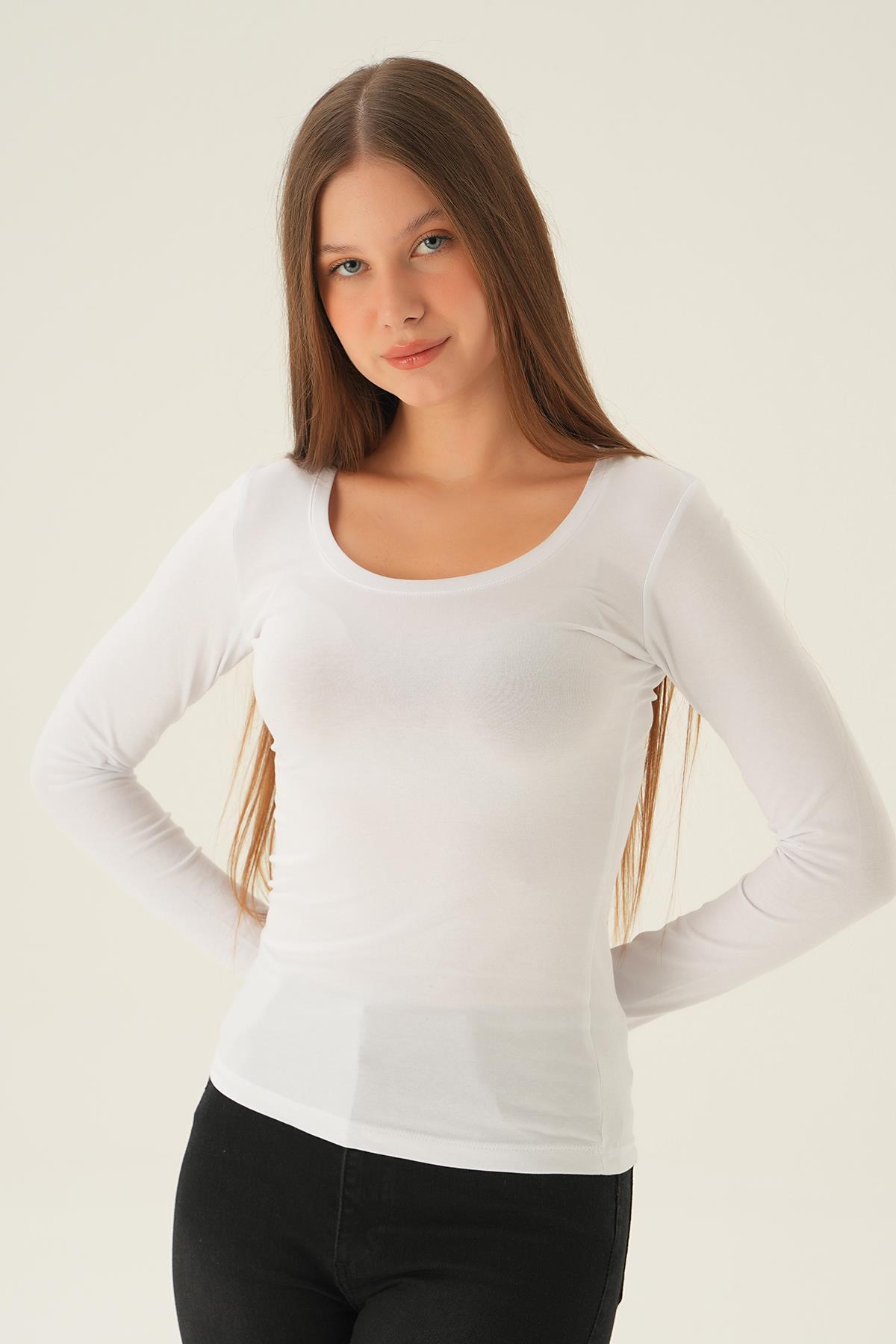 Beyaz U Yaka Bluz 952 - 3