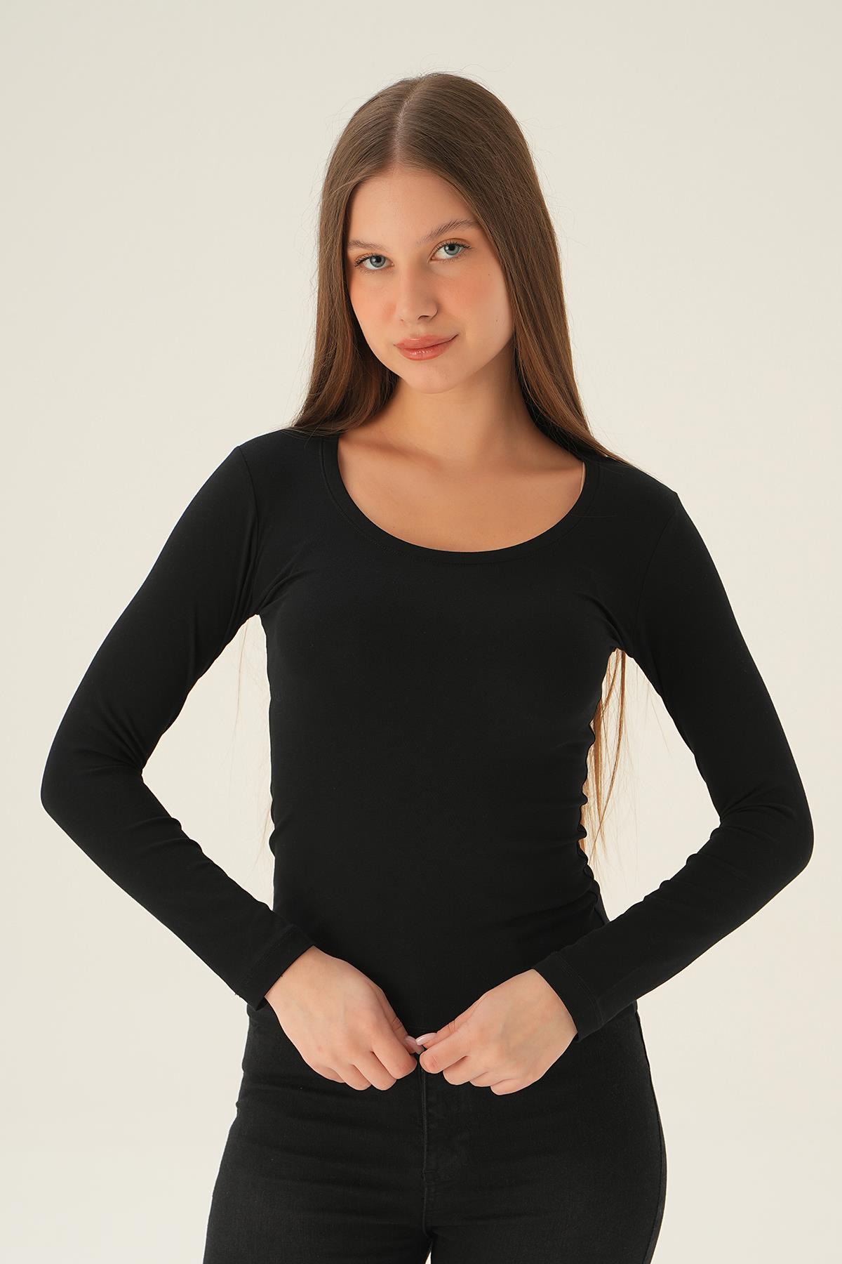 952 U Yaka Bluz Siyah - RAYS