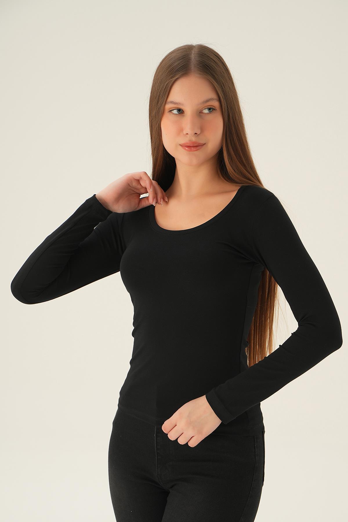 952 U Yaka Bluz Siyah - RAYS