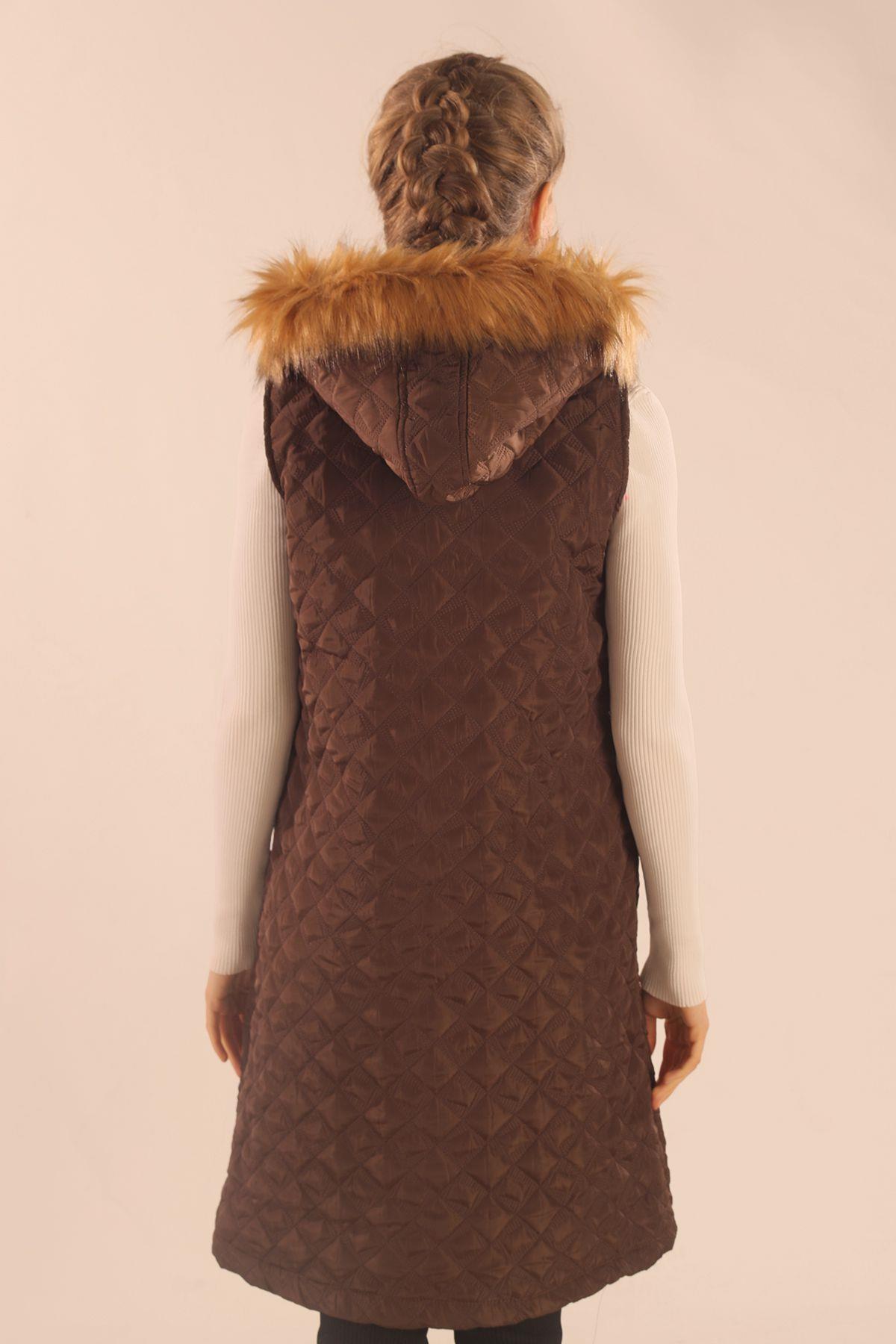 Kahve Kürk Detay Kapitone Yelek 9523 - 6