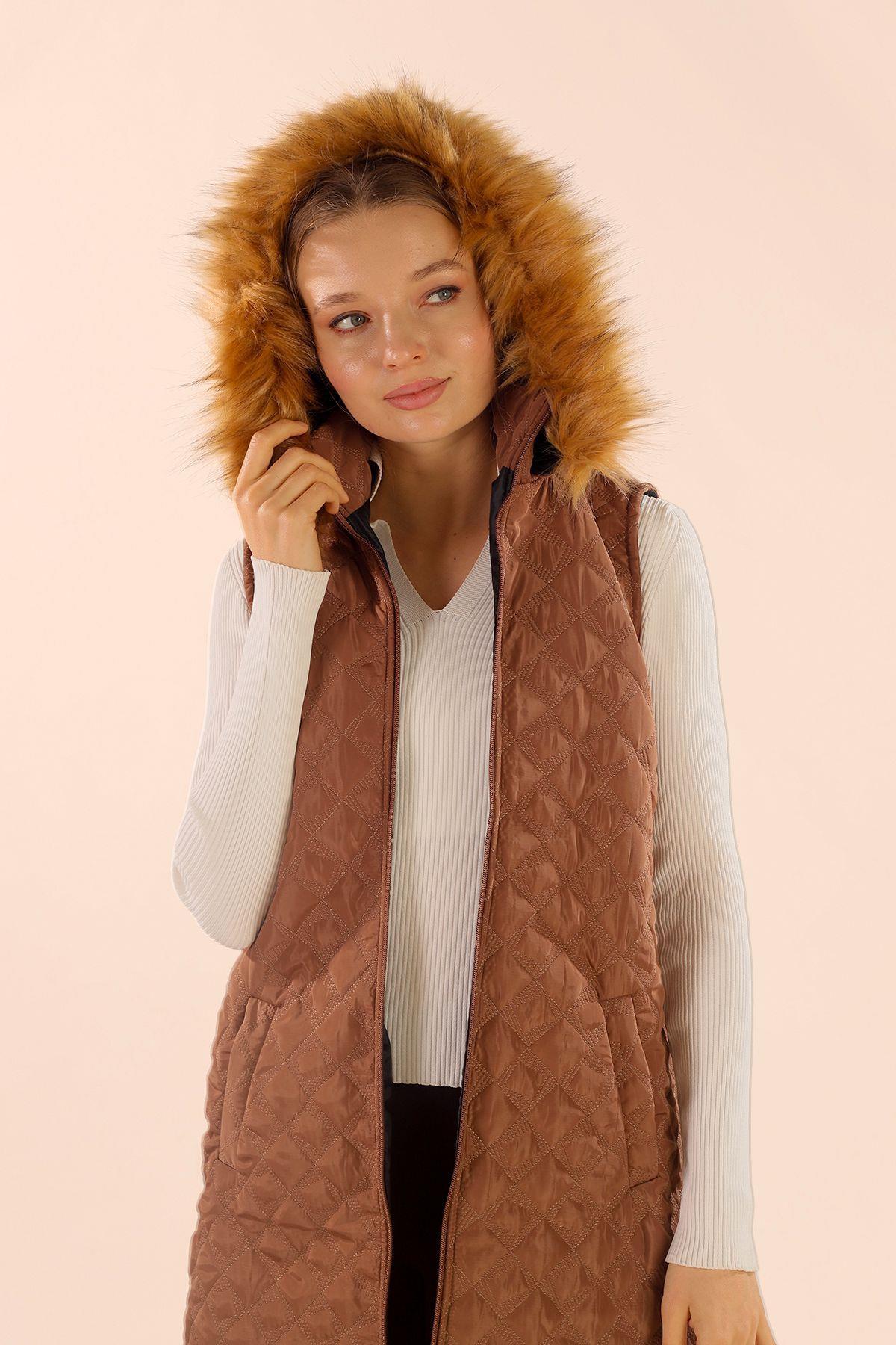 Taba Kürk Detay Kapitone Yelek 9523 - 4