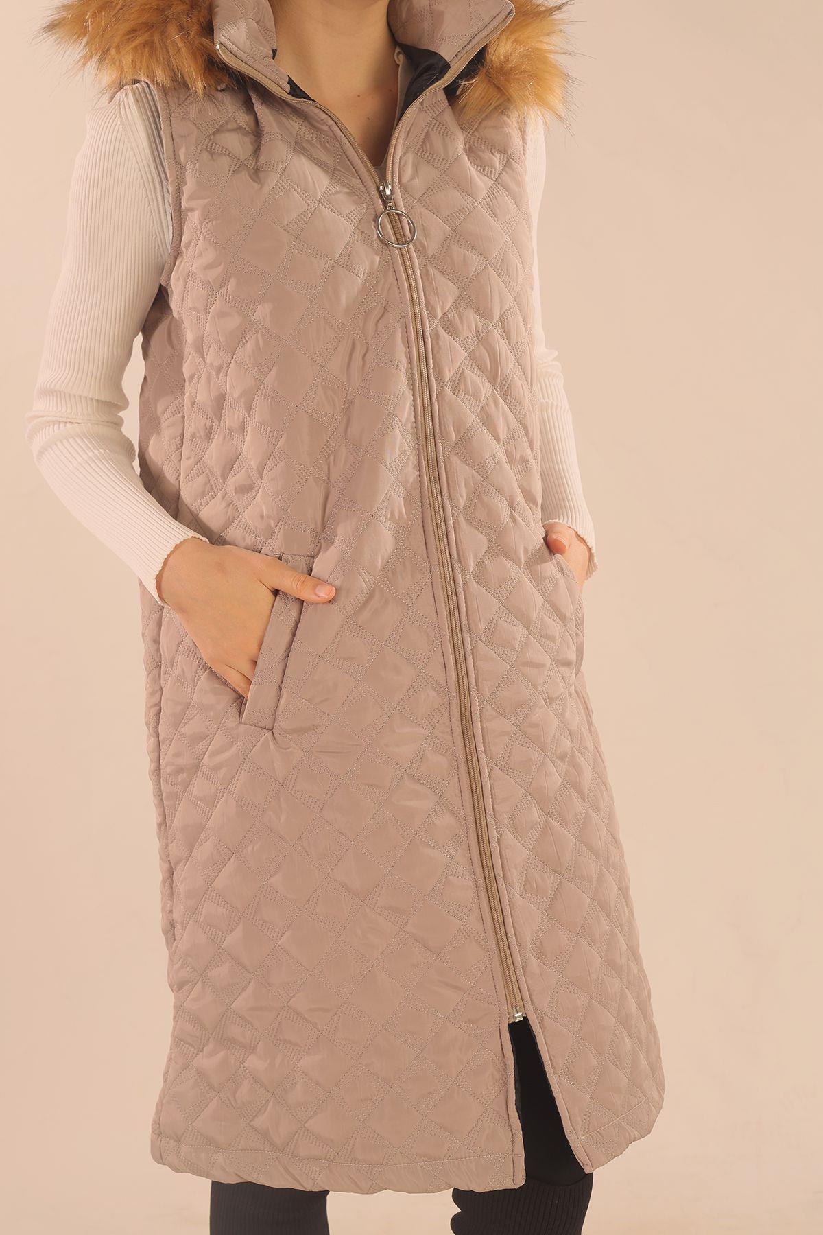 9523 Kürk Detay Kapitone Yelek Taş - 3