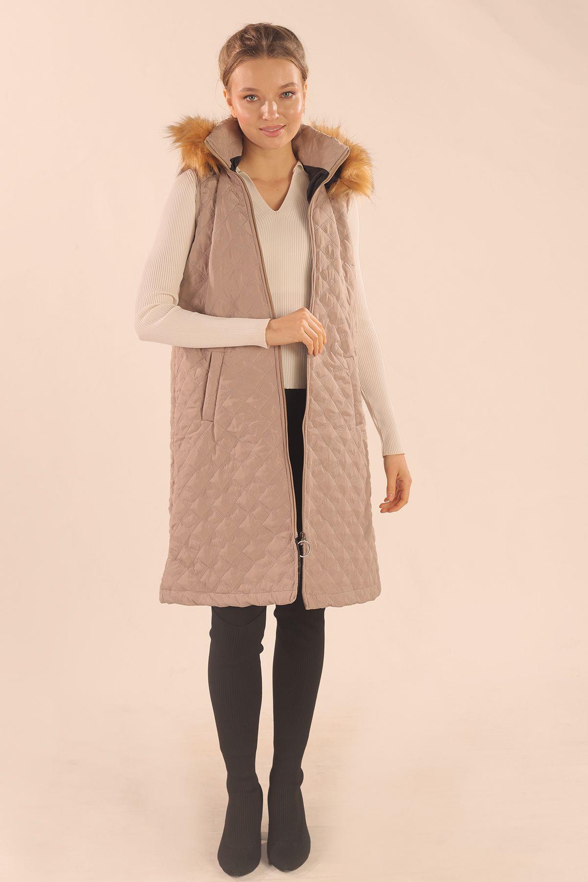 9523 Kürk Detay Kapitone Yelek Taş - 4