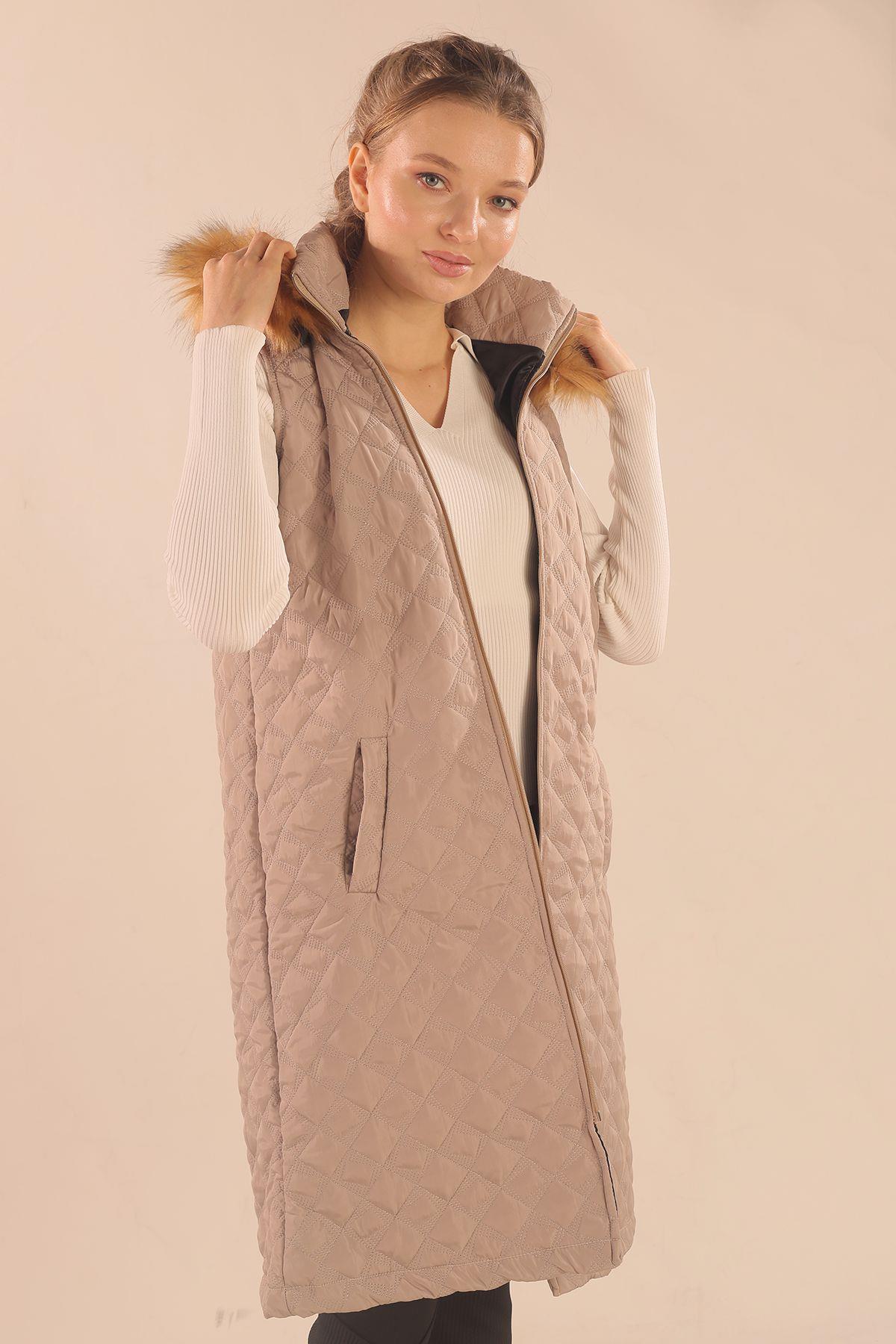 9523 Kürk Detay Kapitone Yelek Taş - 7