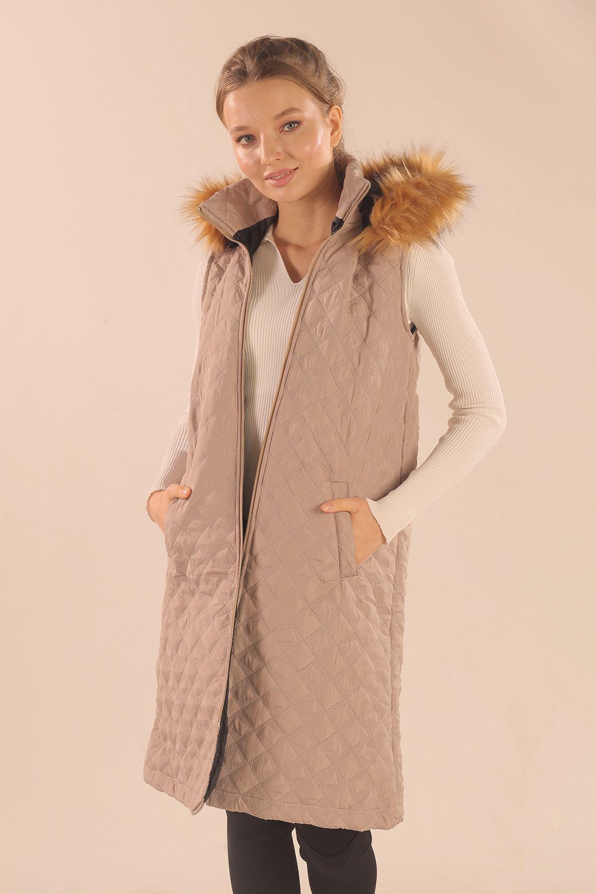 Taş Kürk Detay Kapitone Yelek 9523 - 1