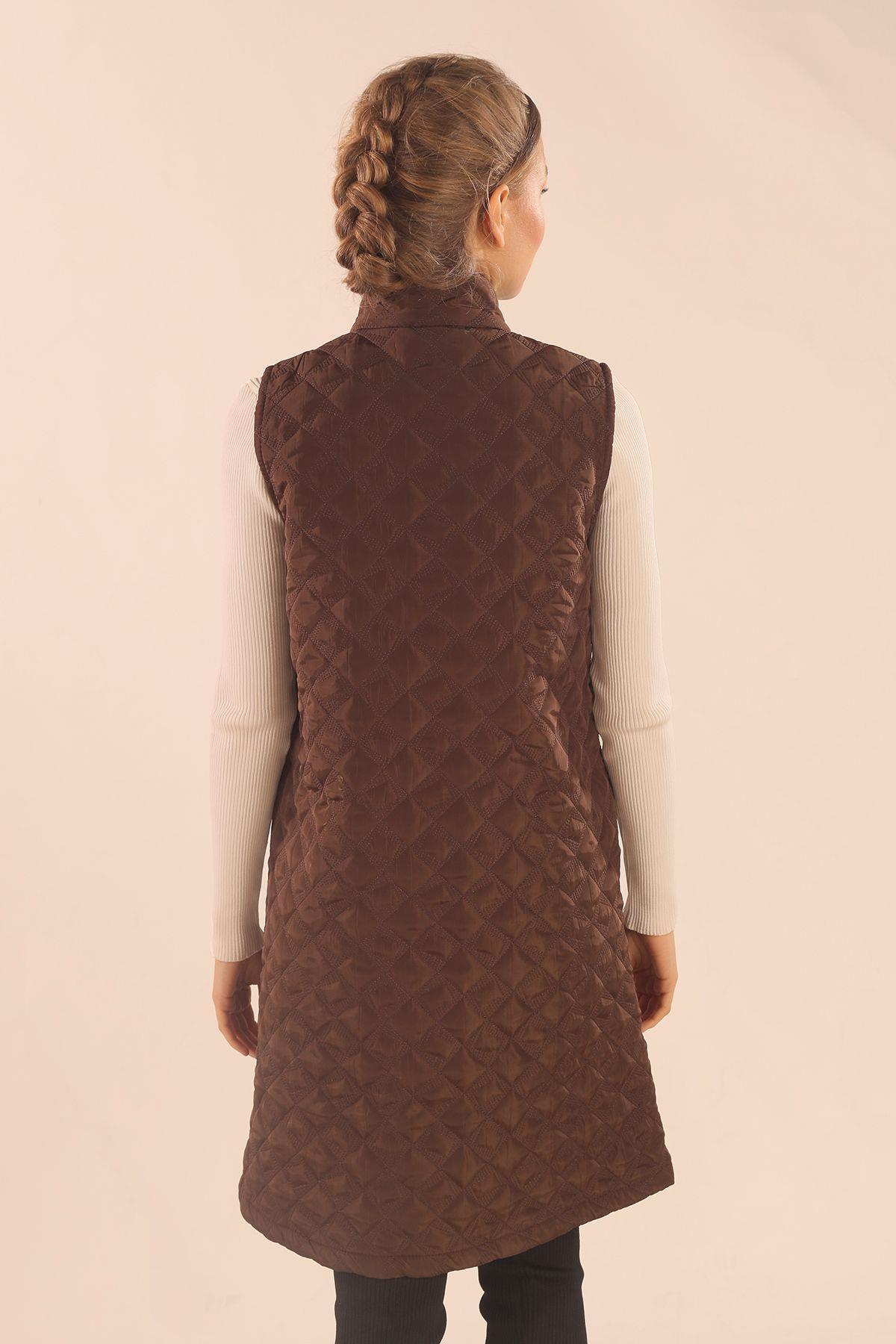 Kahve Cep Zincir Detay Yelek 9525 - 6