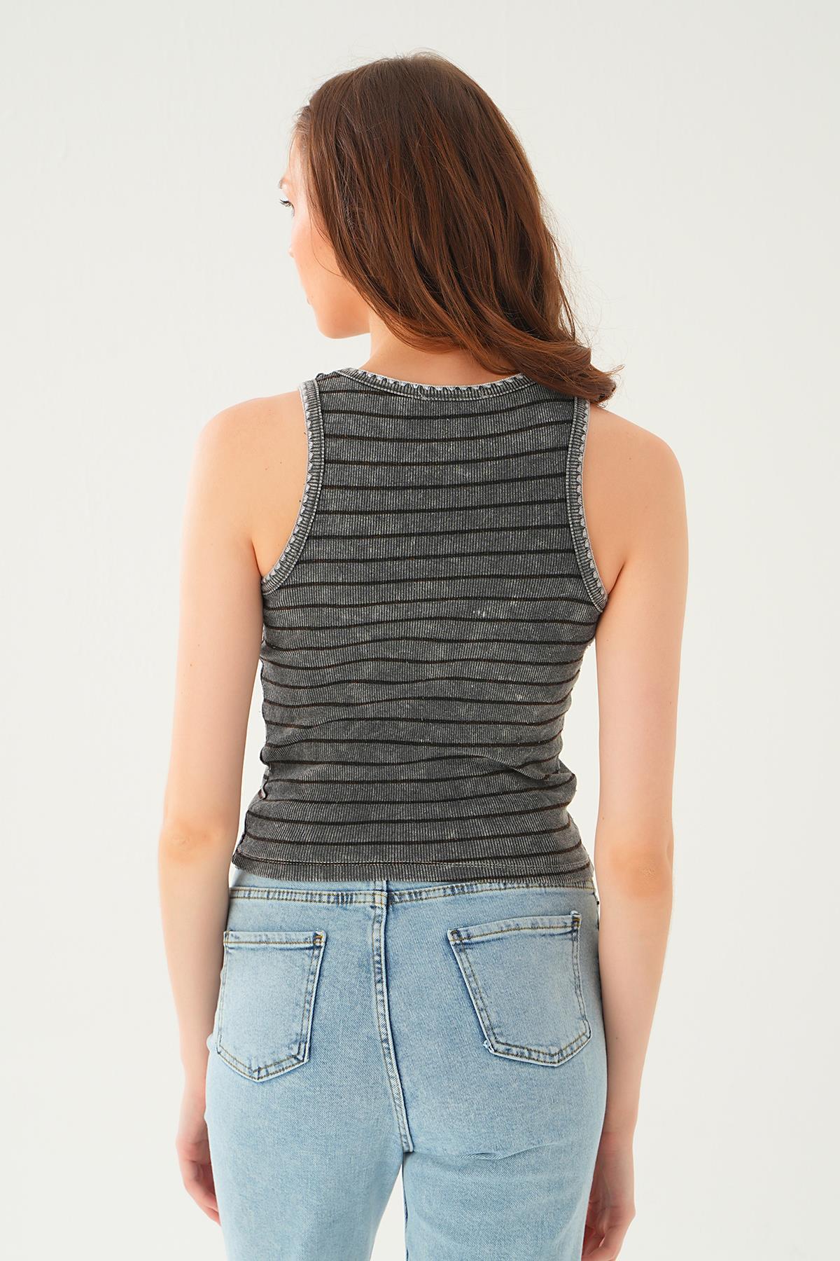 Antrasit Çizgili Yıkamalı Atlet 966-1 - 5